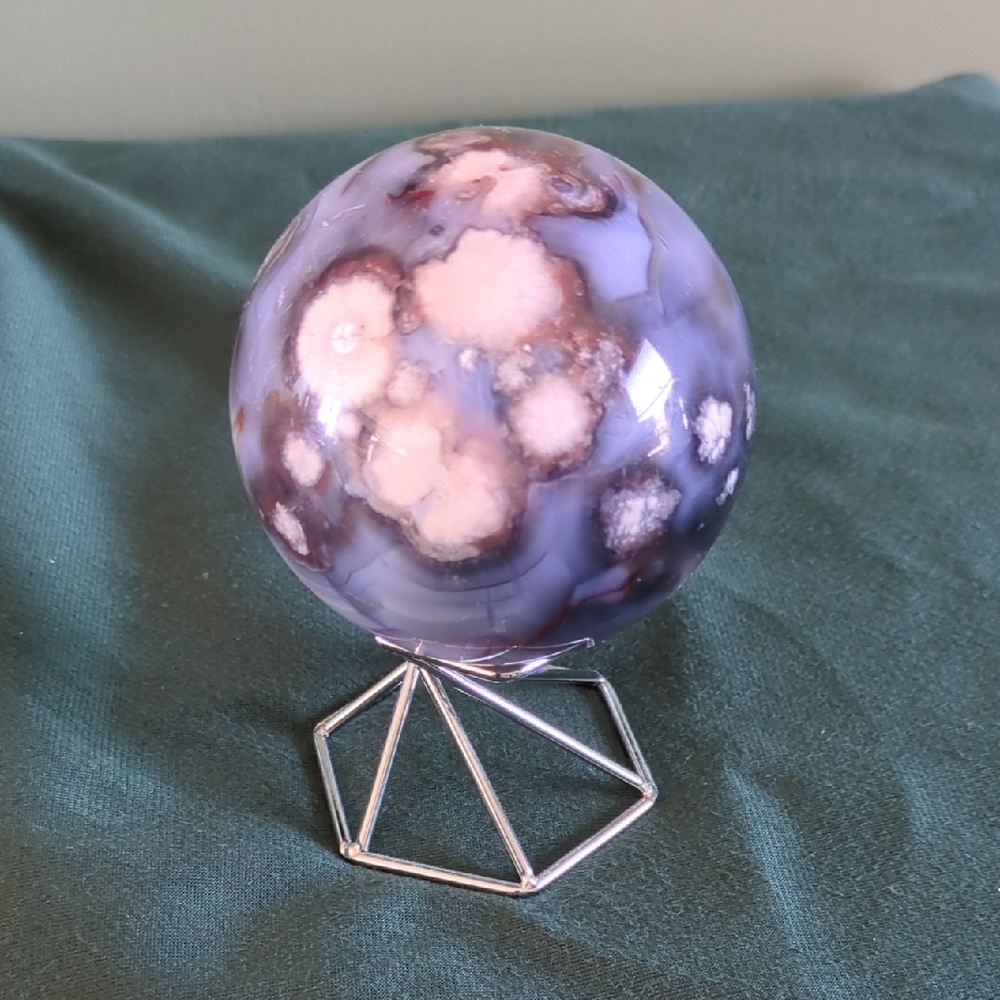 Rare Blue Flower Agate Sphere Statement Piece High Quality With Choice Of Stand
